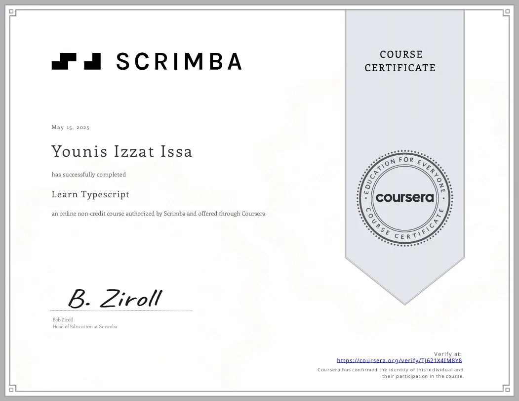 Scrimba TypeScript certificate
